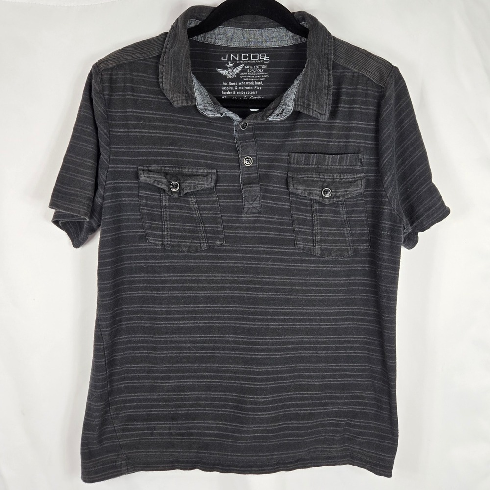 JNCO Crownbrand Polo Shirt‎ Striped Short Sleeve Utility Pockets Size M 90s Flaw